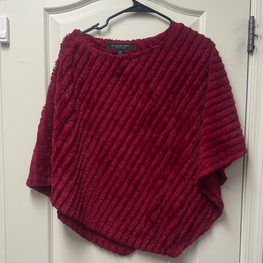 Marc New York Deep Red Textured Poncho